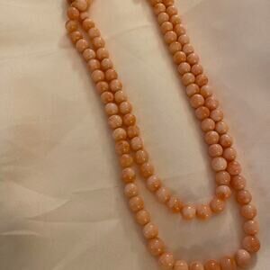 Vintage Natural Angel Skin Peach Coral Bead Necklace 14k Filigree Clasp